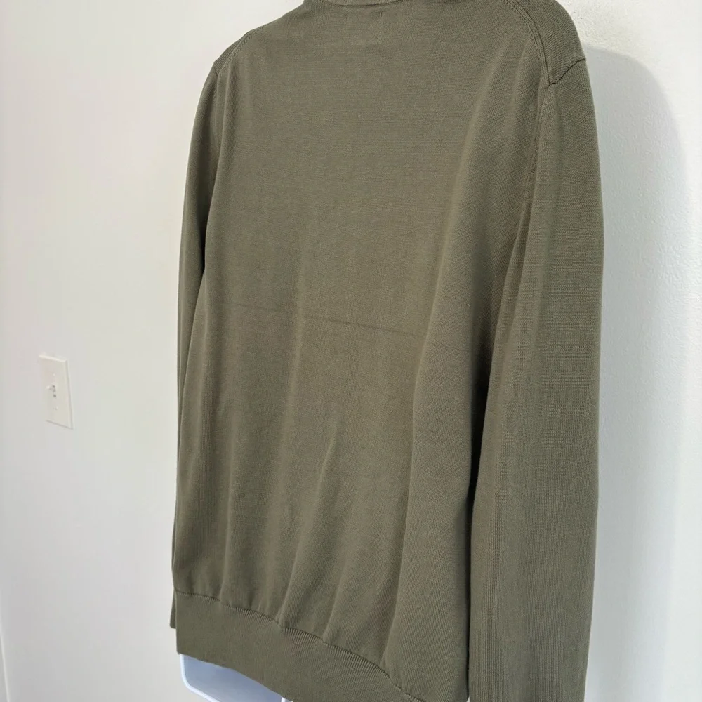 LANDS’ END Supima Cotton V Neck Sweater Olive Green Medium Tall Mens